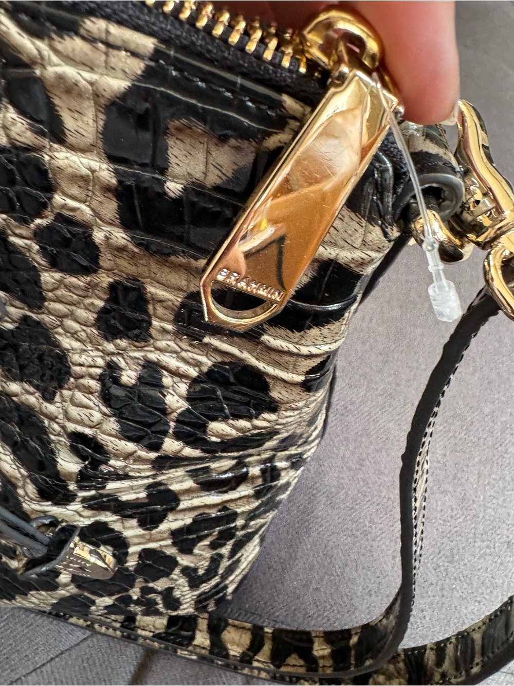 Brahmin Leopard-Print Satchel in Black and Cream - Picture 5 of 7